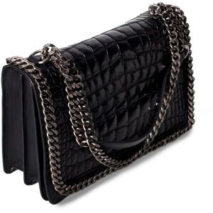 Zara Elegant Black Croc-Embossed Chain Bag